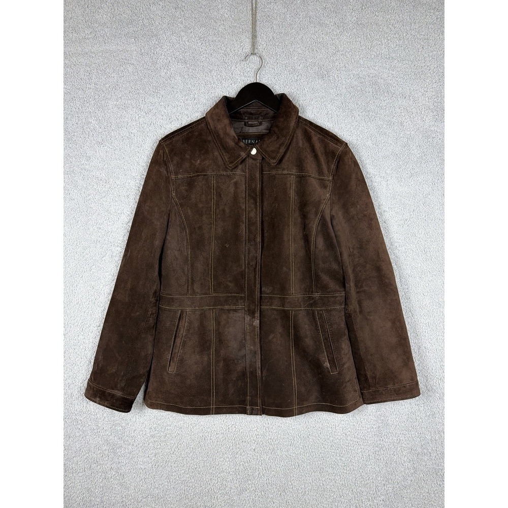 Bernardo Jacket Womens Size L Leather Suede Full‎ Zip Brown Nordstrom